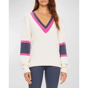 The Upside Sweater Size L Organic Knit Lotus Intarsia Pullover V Neckline